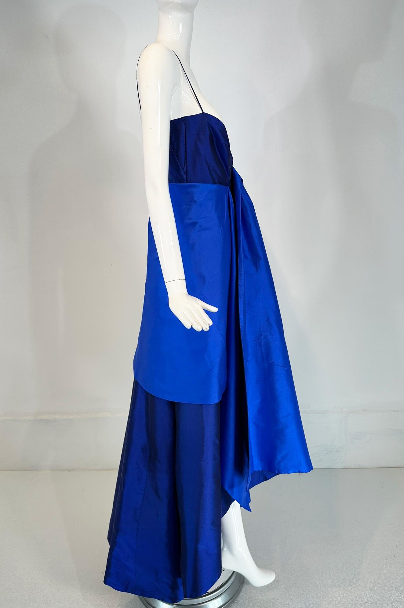 Donna Karan Navy & Lapis Blue Silk Spaghetti Strap Slip Gown with Long Peplum 8 For Sale 7