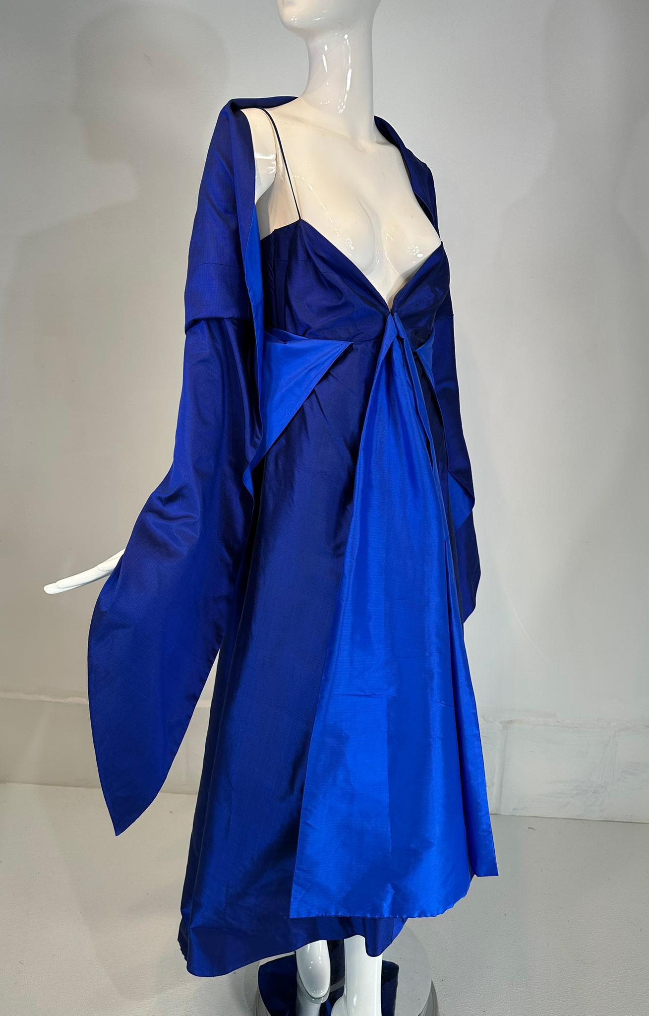 Donna Karan Navy & Lapis Blue Silk Spaghetti Strap Slip Gown with Long Peplum 8 For Sale 10