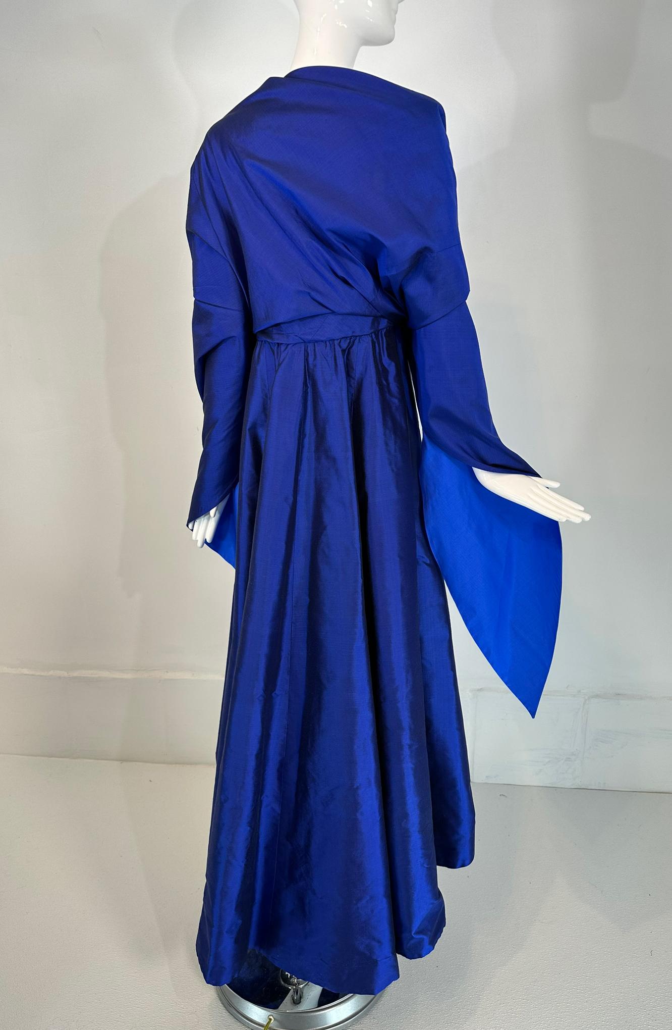 Donna Karan Navy & Lapis Blue Silk Spaghetti Strap Slip Gown with Long Peplum 8 For Sale 11