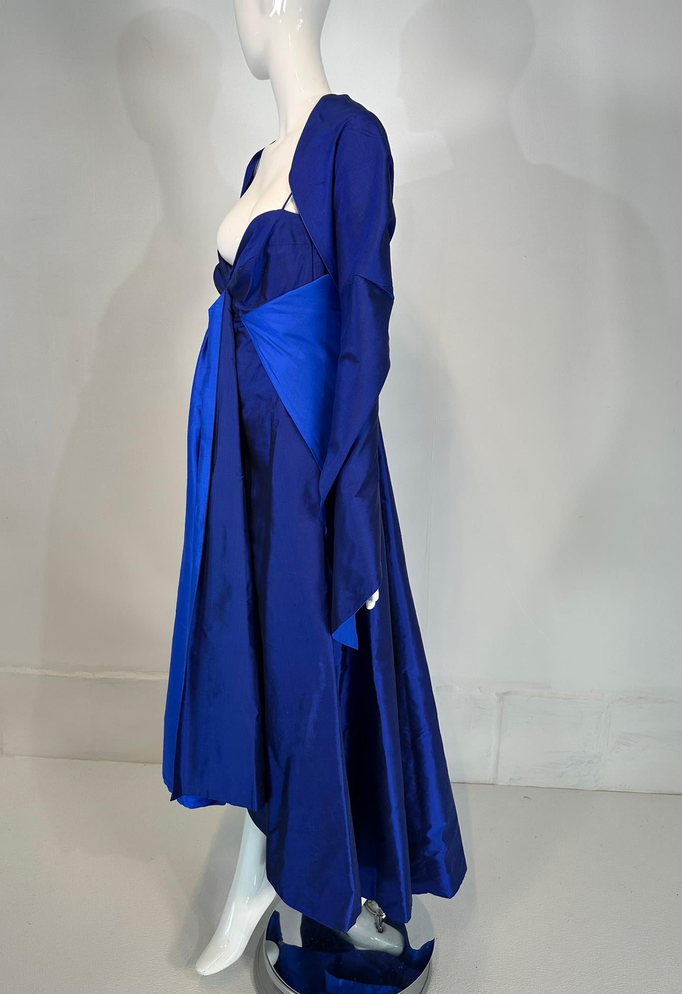 Donna Karan Navy & Lapis Blue Silk Spaghetti Strap Slip Gown with Long Peplum 8 For Sale 12