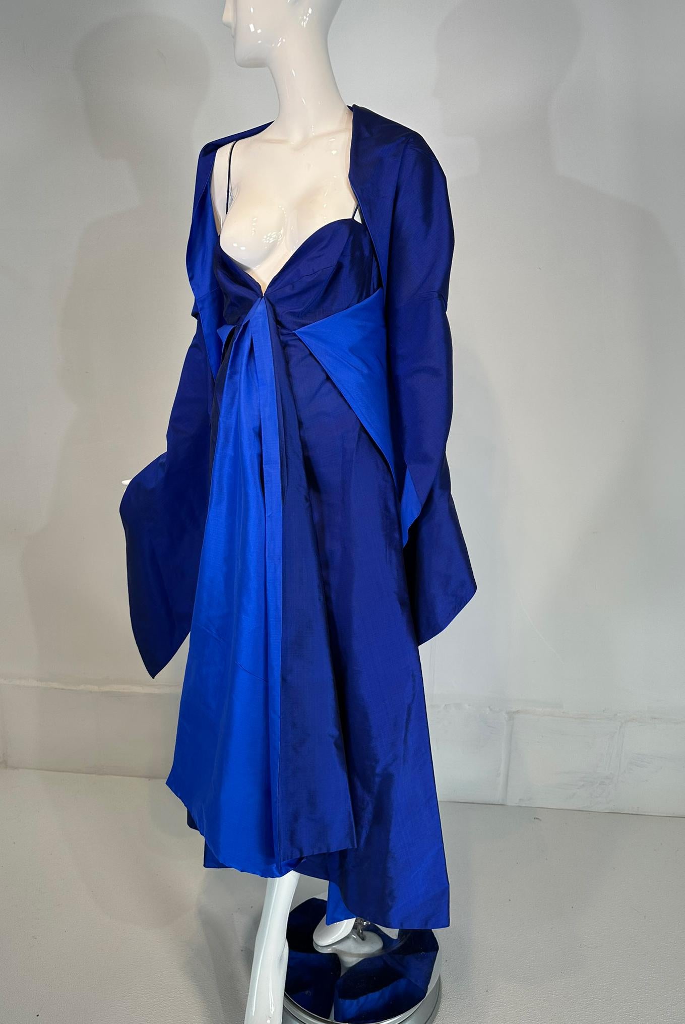 Donna Karan Navy & Lapis Blue Silk Spaghetti Strap Slip Gown with Long Peplum 8 For Sale 13