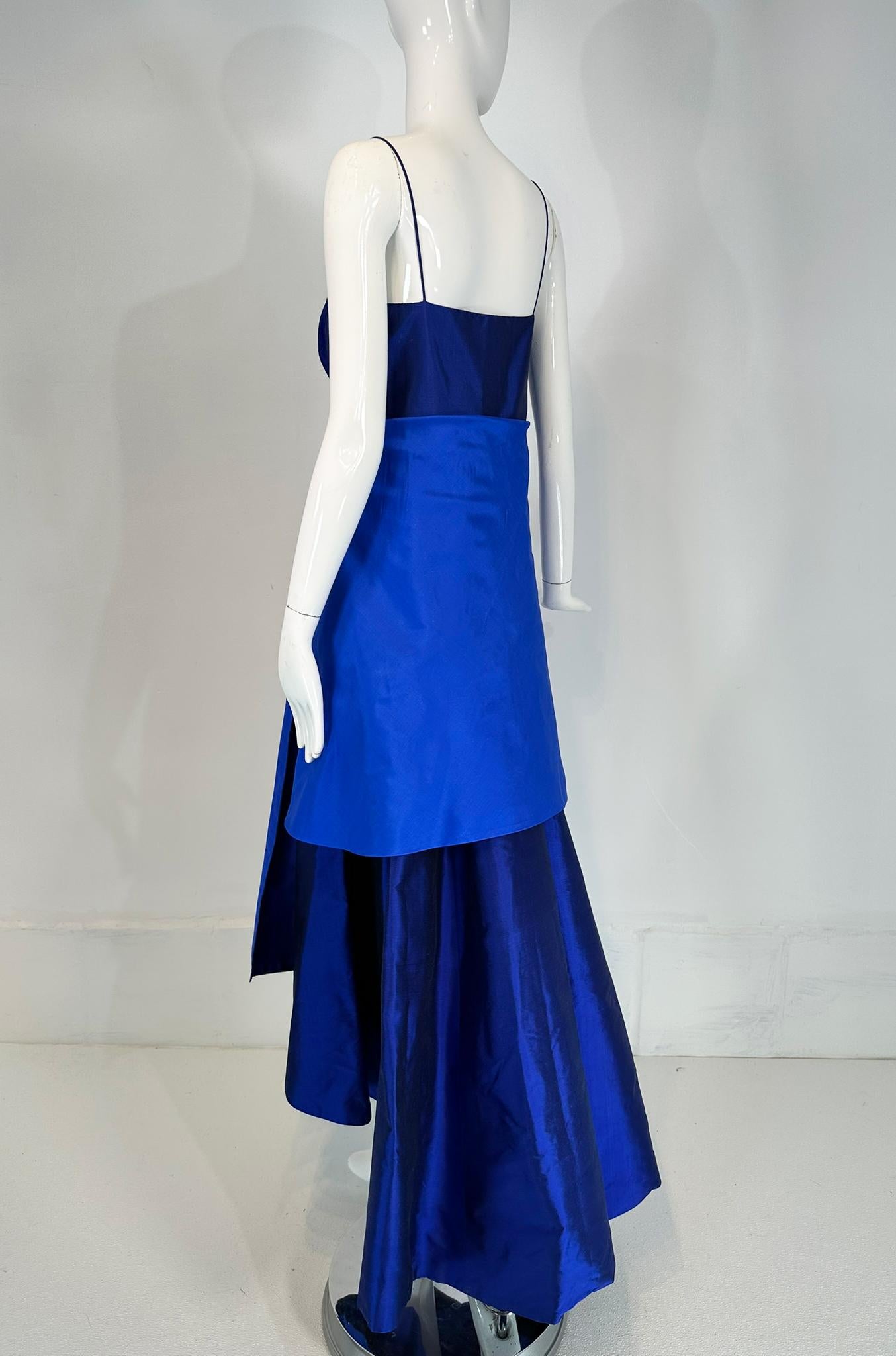 Donna Karan Navy & Lapis Blue Silk Spaghetti Strap Slip Gown with Long Peplum 8 For Sale 1