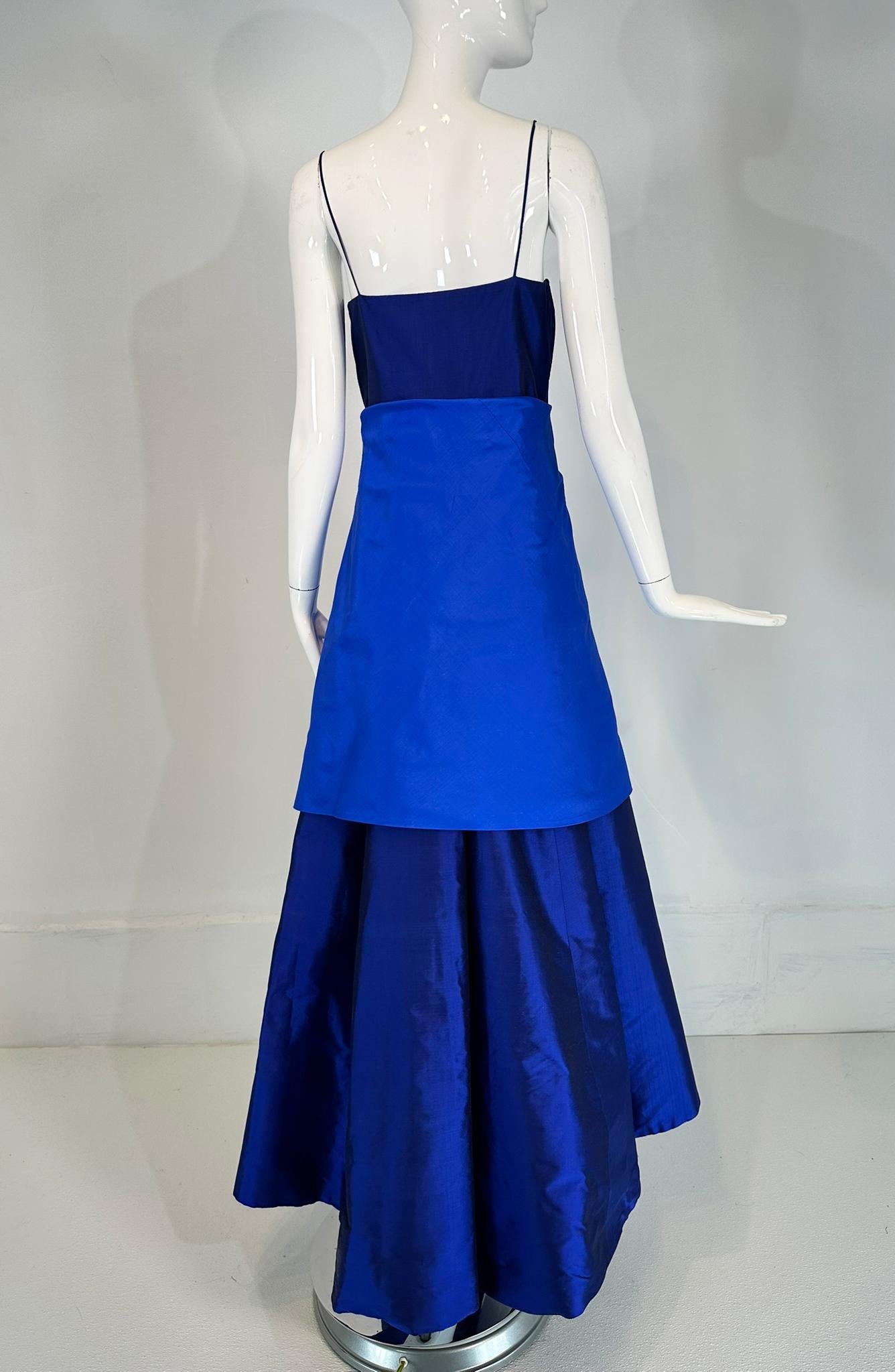 Donna Karan Navy & Lapis Blue Silk Spaghetti Strap Slip Gown with Long Peplum 8 For Sale 4
