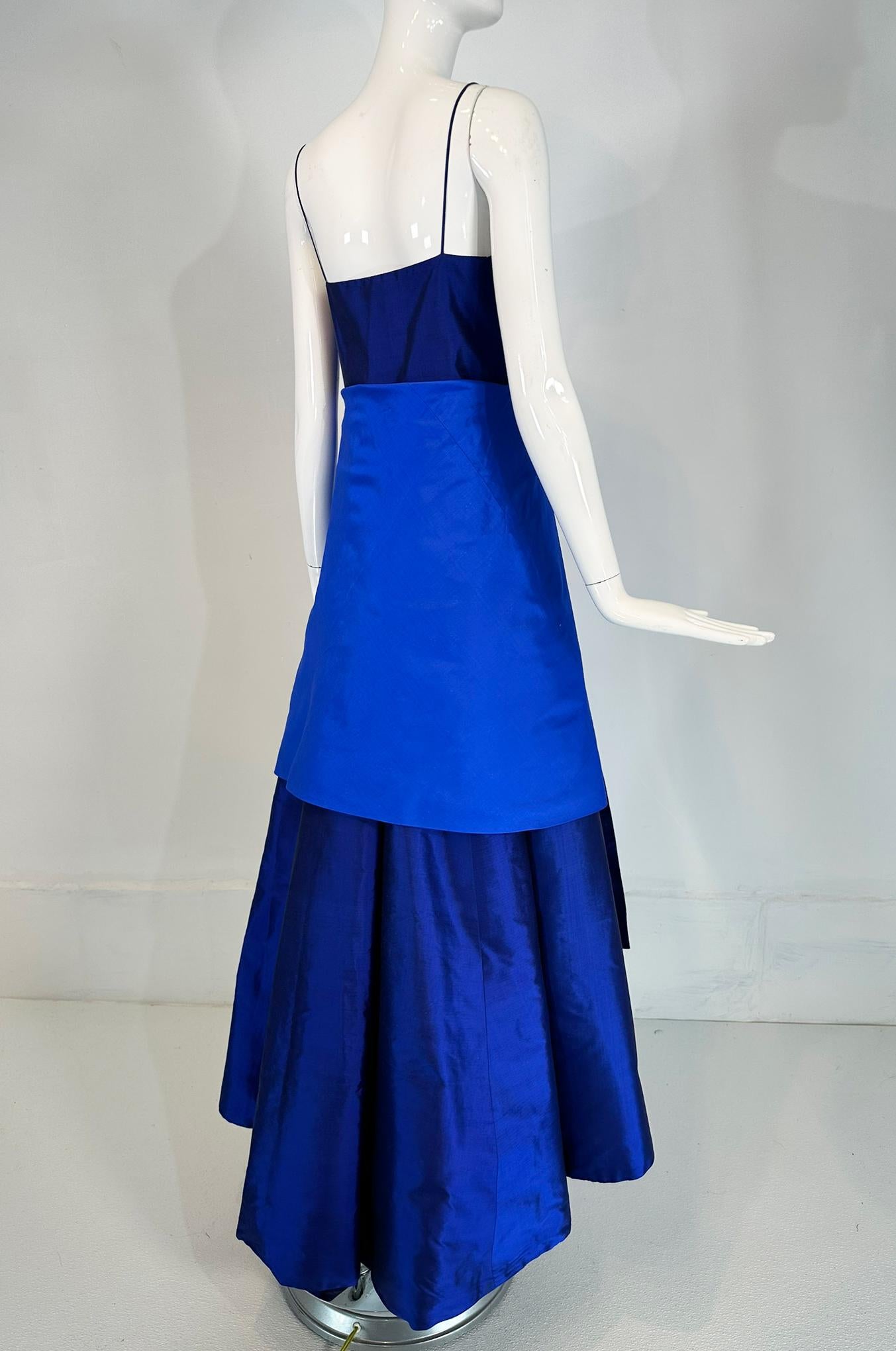 Donna Karan Navy & Lapis Blue Silk Spaghetti Strap Slip Gown with Long Peplum 8 For Sale 5