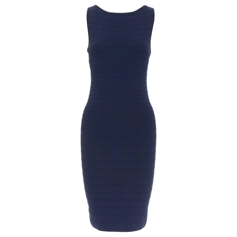 DONNA KARAN navy viscose blend bateau neck bandage bodycon dress S For Sale  at 1stDibs