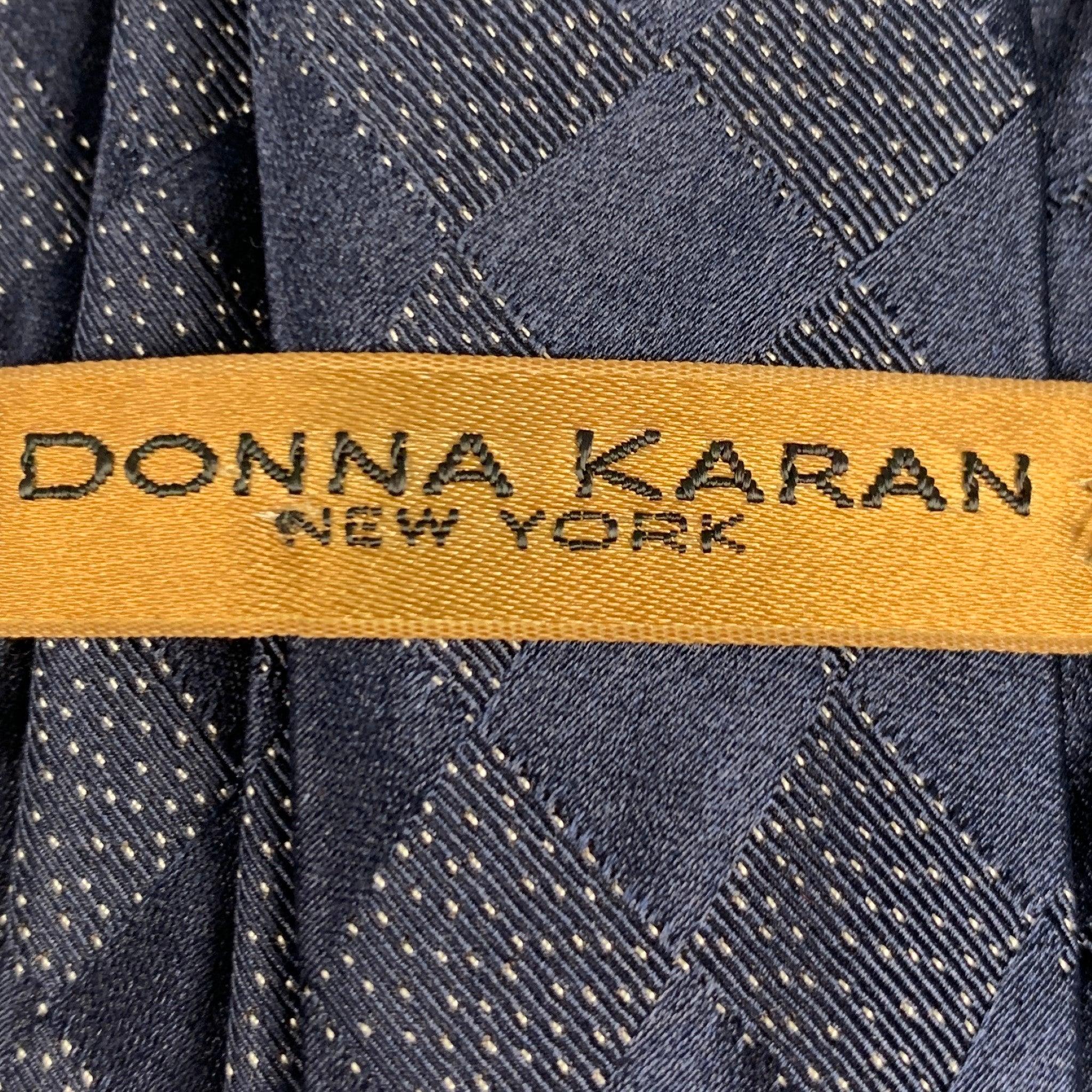 Men's DONNA KARAN Navy White Dots Silk Tie For Sale