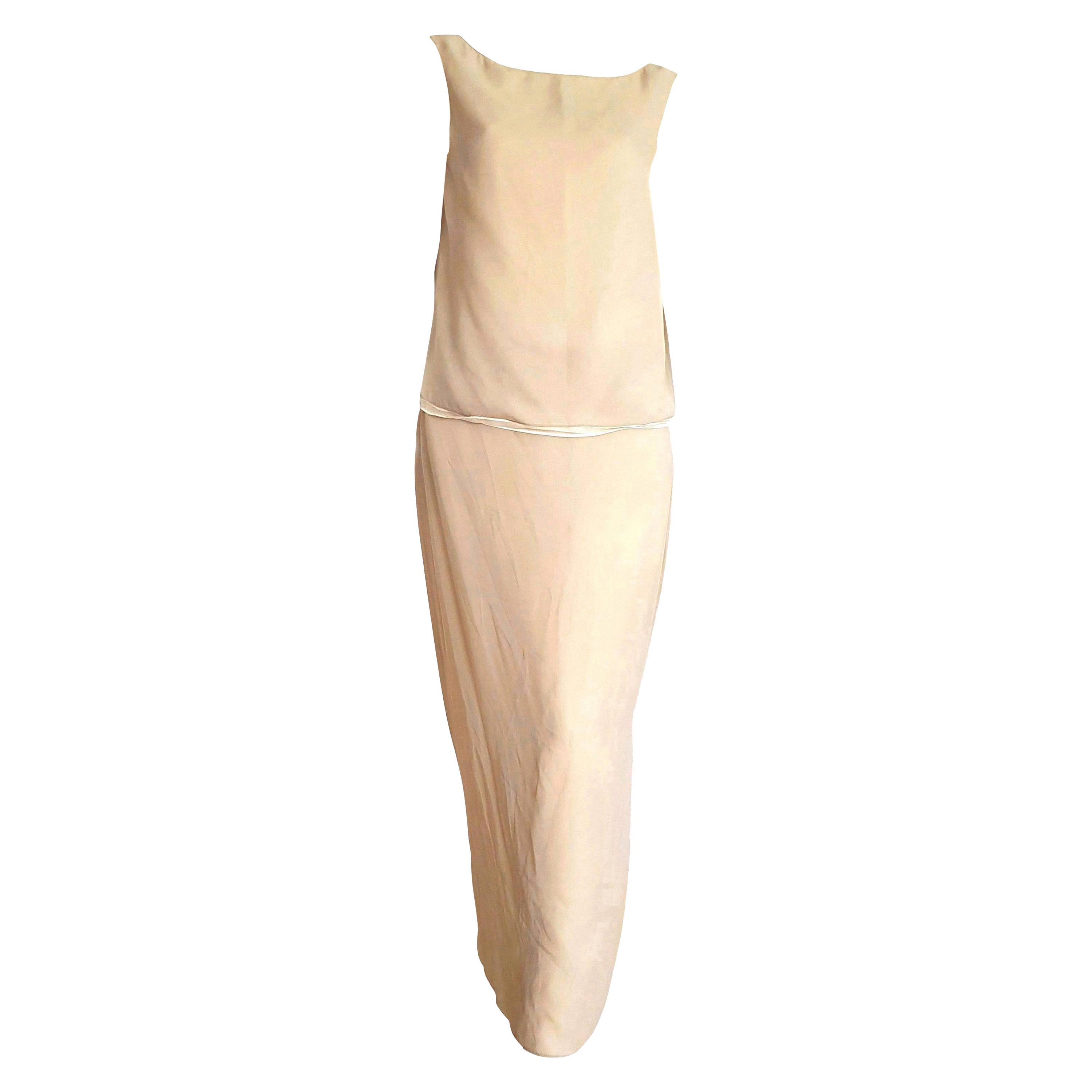 DONNA KARAN "New" two Beige tones Double layer Top and Skirt Silk Dress - Unworn For Sale