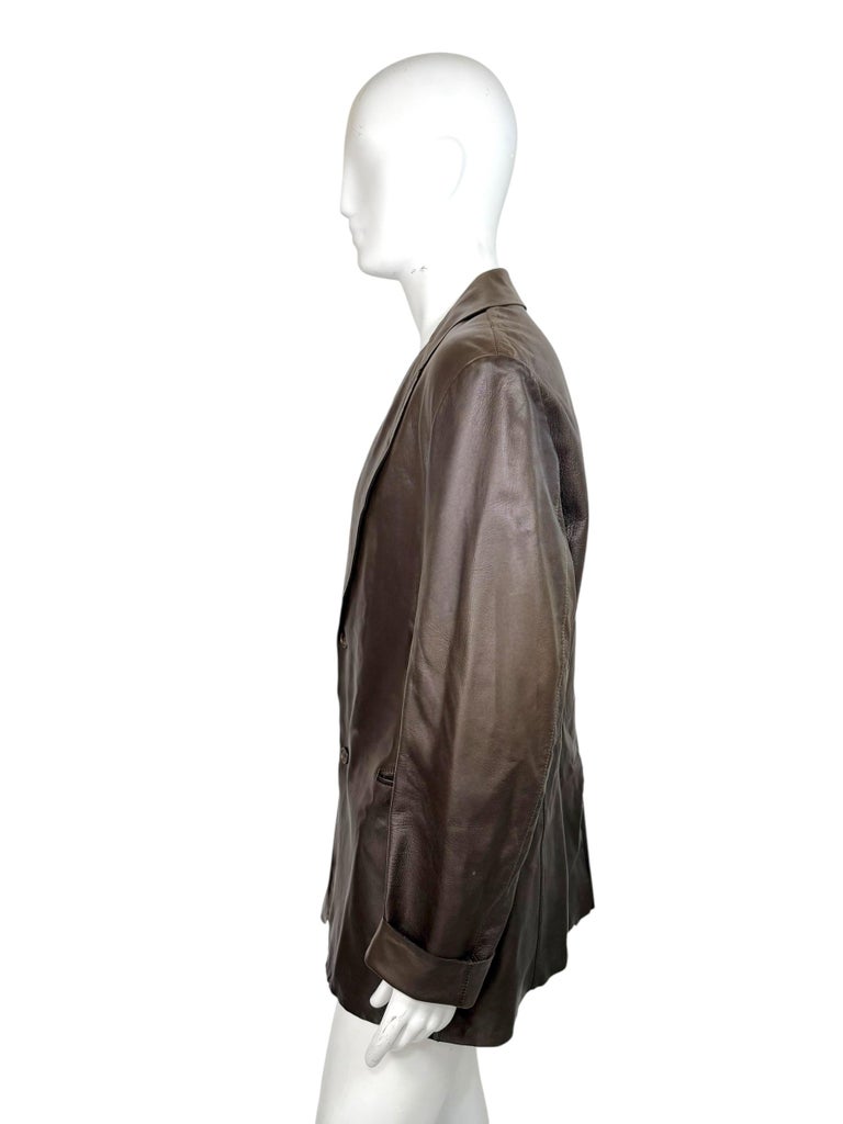 Donna Karan New York Brown Leather Blazer Jacket Italy XL Vintage