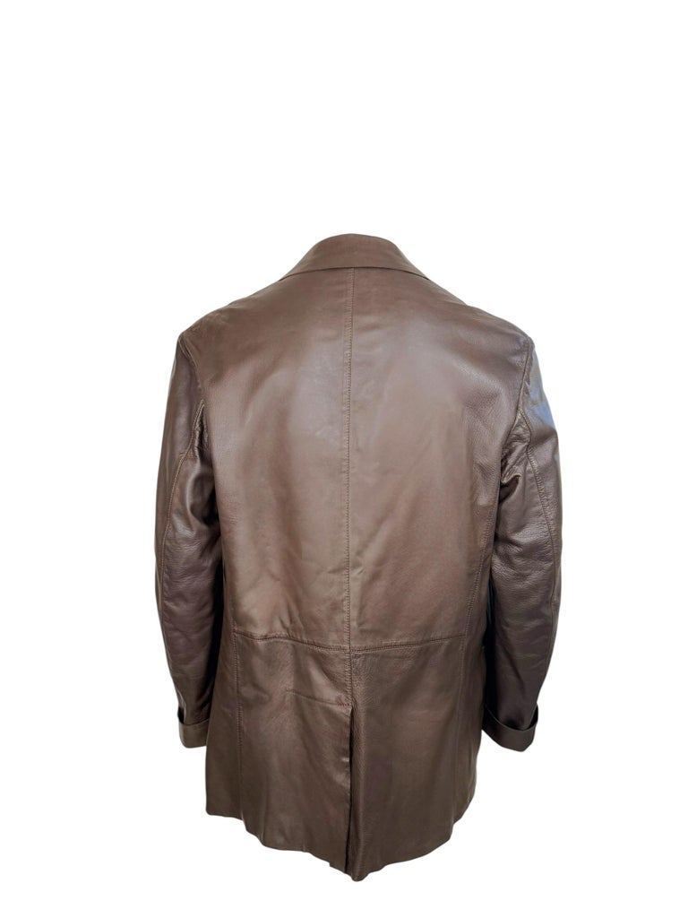 Donna Karan New York Brown Leather Blazer Jacket Italy XL Vintage
