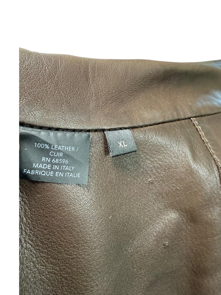 Donna Karan New York Brown Leather Blazer Jacket Italy XL Vintage