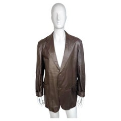 Donna Karan New York Brown Leather Blazer Jacket Italy XL Vintage