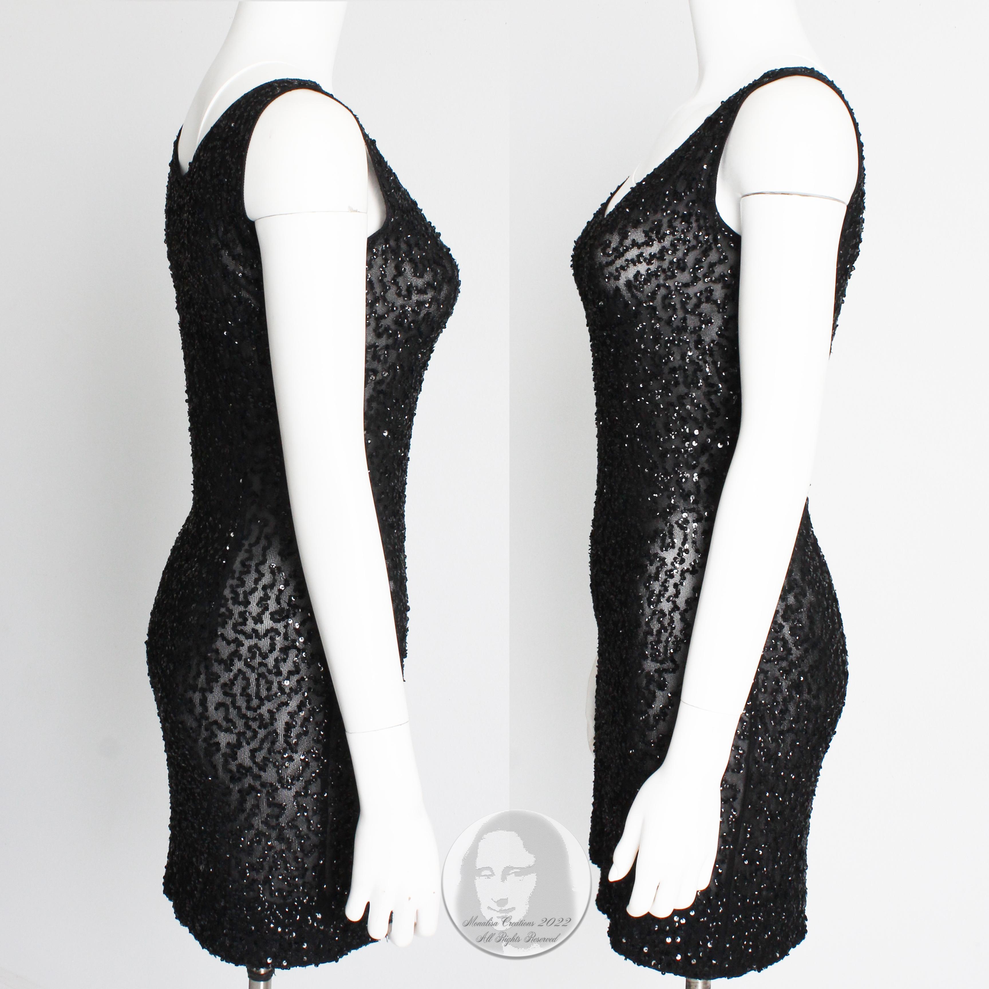 Donna Karan New York 'Naked' Dress Black Sheer Knit Sequins 90s Vintage Size P In Good Condition In Port Saint Lucie, FL