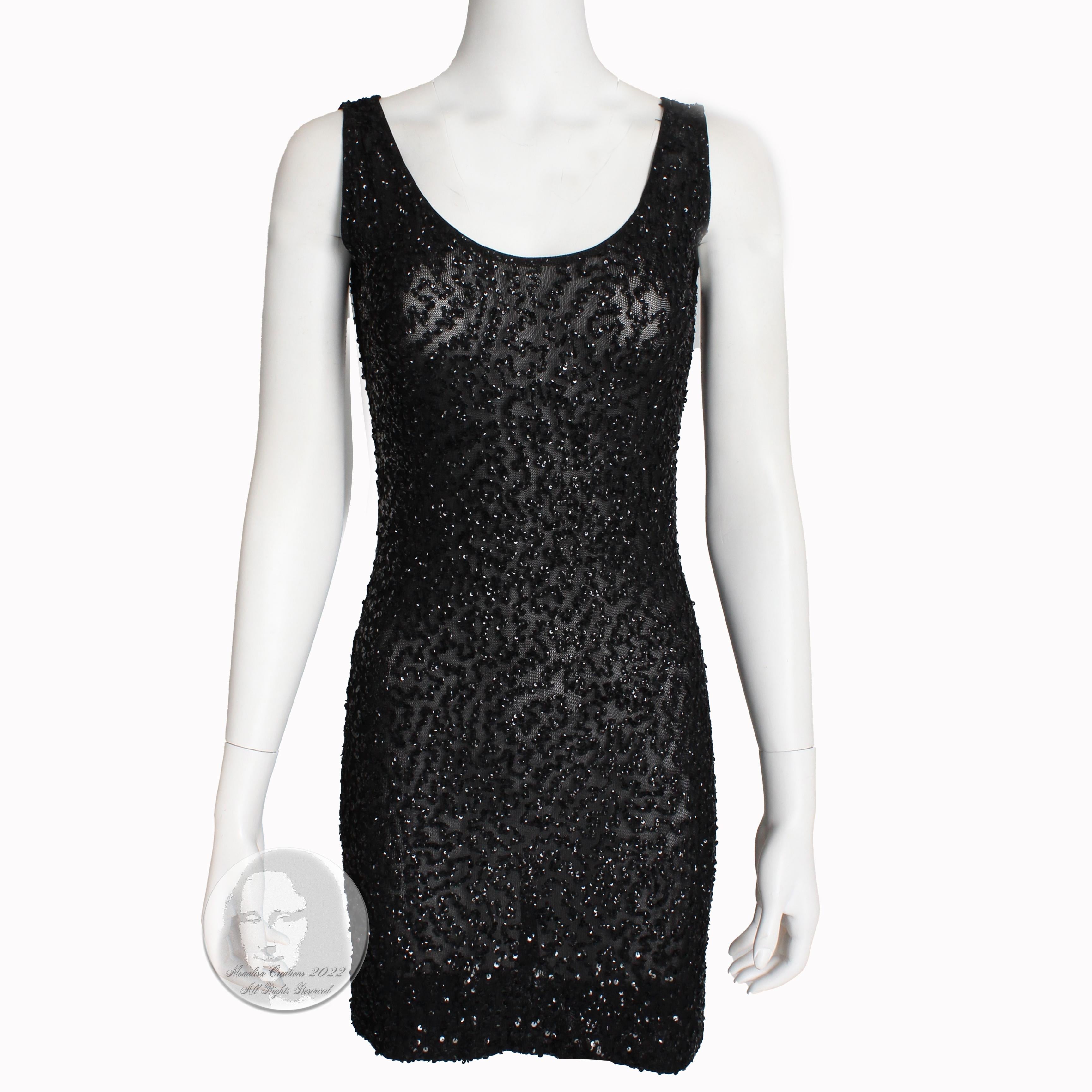 Donna Karan New York 'Naked' Dress Black Sheer Knit Sequins 90s Vintage Size P 1
