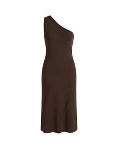 Donna Karan New York Spring 1997 Runway Asymmetric Brown One-Shoulder Dress