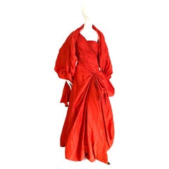 Donna Karan One Shoulder Red Gown With Large Shawl