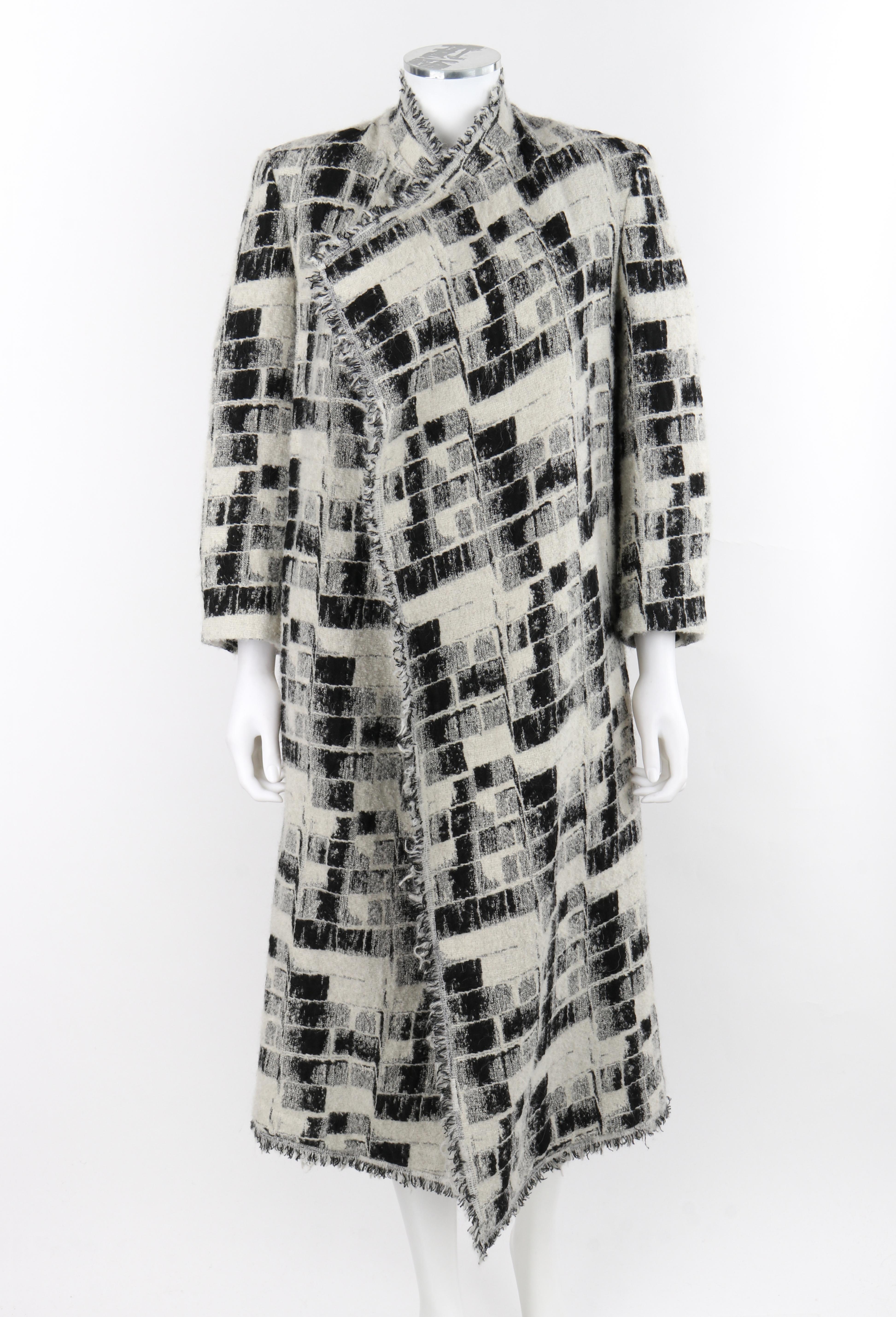 DONNA KARAN Pre-Fall 2015 Black White Checker Knit Open Cardigan Jacket In Good Condition For Sale In Thiensville, WI