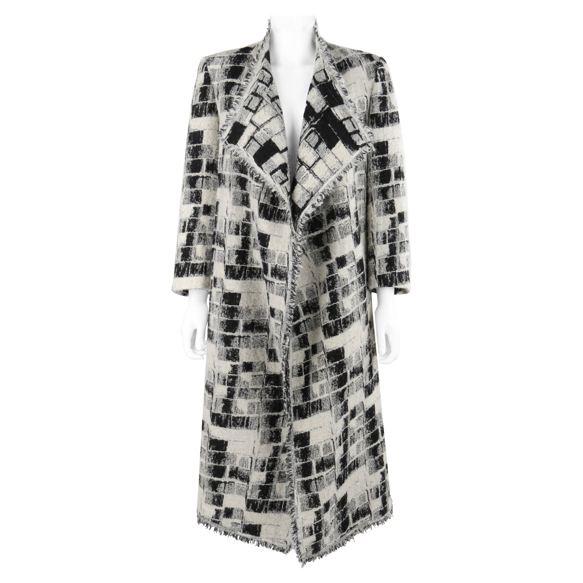 DONNA KARAN Pre-Fall 2015 Black White Checker Knit Open Cardigan Jacket For Sale