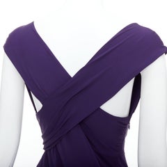 DONNA KARAN purple draped side knot criss cross back grecian dress L