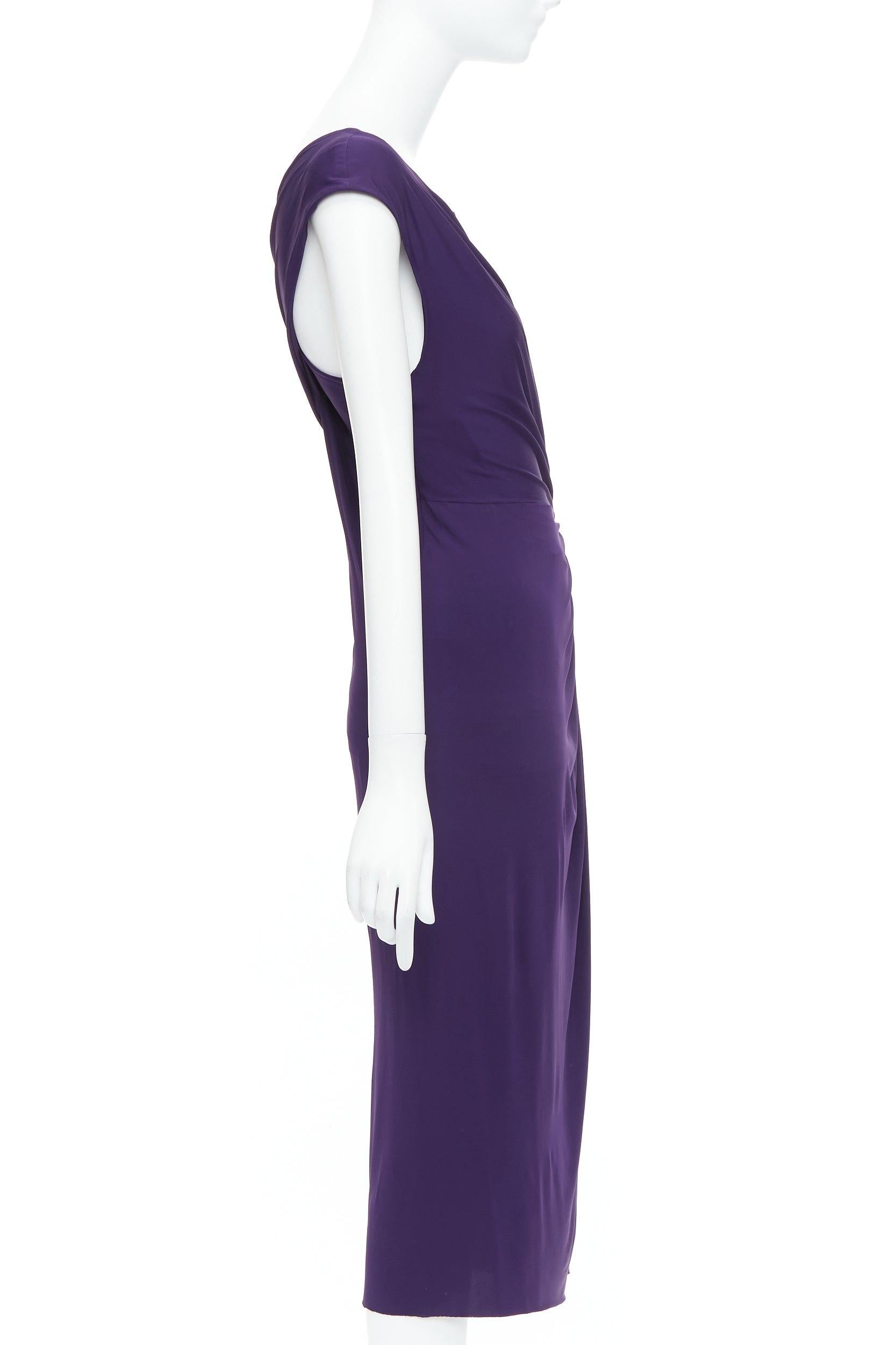 DONNA KARAN purple draped side knot criss cross back grecian dress L In Good Condition For Sale In Hong Kong, NT