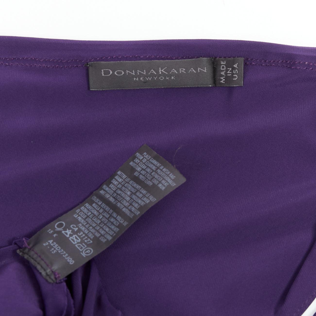 DONNA KARAN purple draped side knot criss cross back grecian dress L For Sale 3