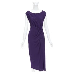 DONNA KARAN purple draped side knot criss cross back grecian dress L