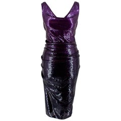 Donna Karan Purple Sequin Cowl Neck Midi Dress - Size US 2