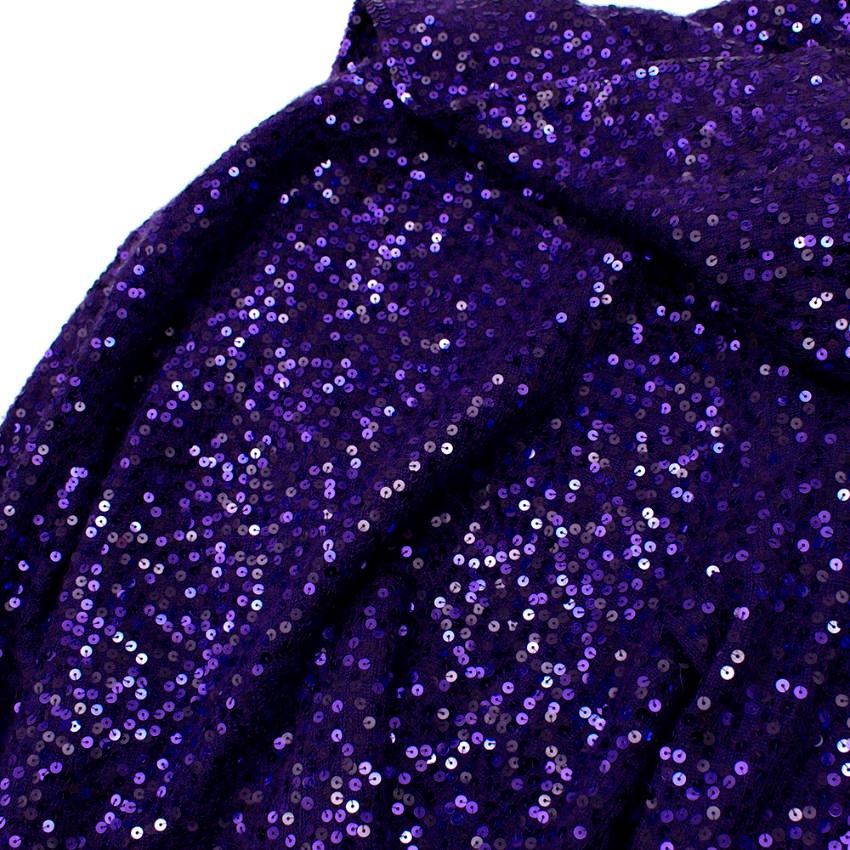 Donna Karan Purple Sequin Hooded Cashmere Cardigan - Size Estimated XS In Excellent Condition For Sale In London, GB