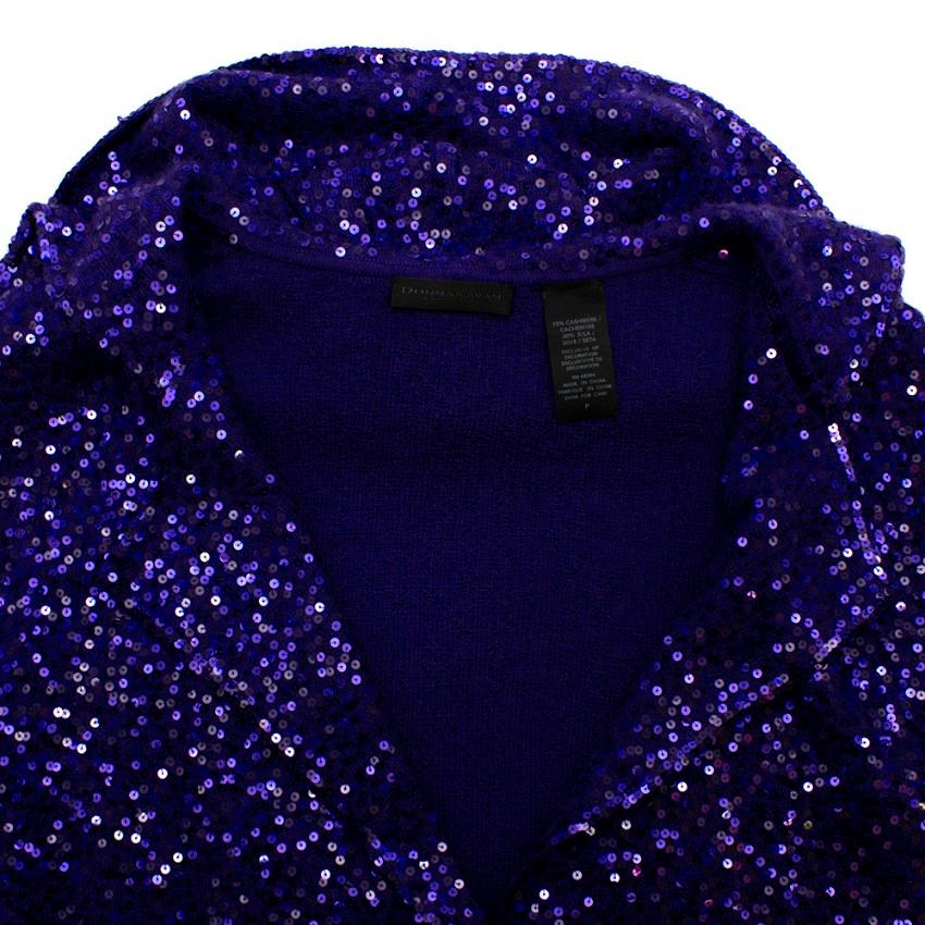 Women's or Men's Donna Karan Purple Sequin Hooded Cashmere Cardigan - Size Estimated XS For Sale