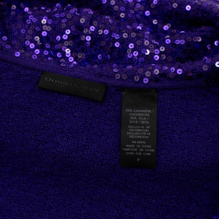 Donna Karan Purple Sequin Hooded Cashmere Cardigan - Size Estimated XS For Sale 1