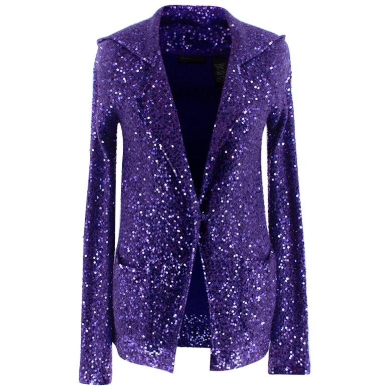 Donna Karan Purple Sequin Hooded Cashmere Cardigan - Size Estimated XS For Sale