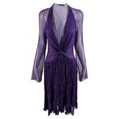 Donna Karan Lila schiere Seide Chiffon Sexy Plunge Kleid mit Seide unter Slip