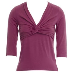 Donna Karan lampone rosso nodo incrociato busto drappeggiato maniche 3/4 top elasticizzato XS