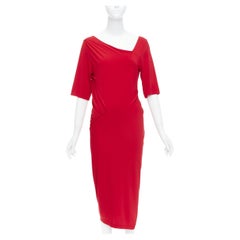 DONNA KARAN red asymmetric neck tuck draped midi dress L