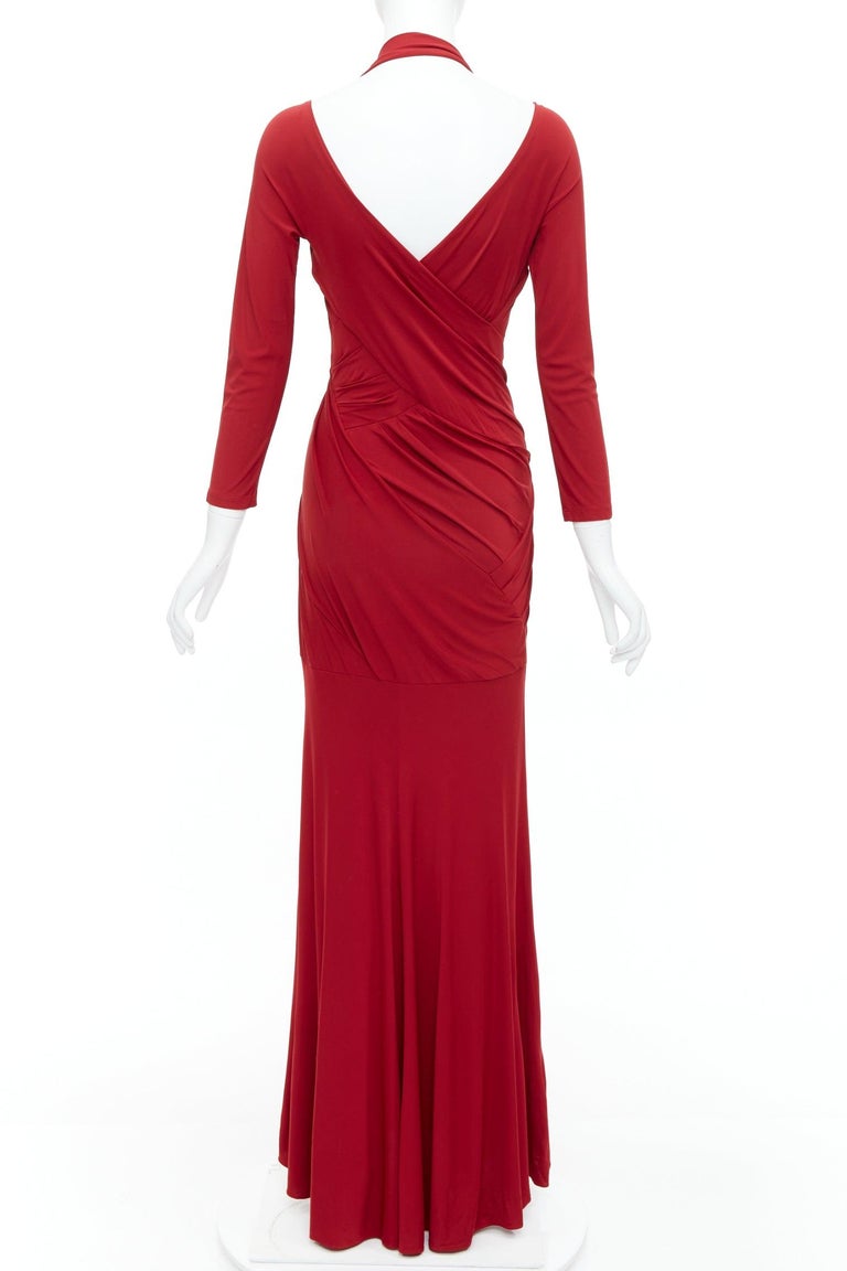 DONNA KARAN red halter plunge tucked draped evening gown dress L For Sale at 1stDibs DONNA KARAN red halter plunge tucked draped evening gown dress L For Sale at 1stDibs