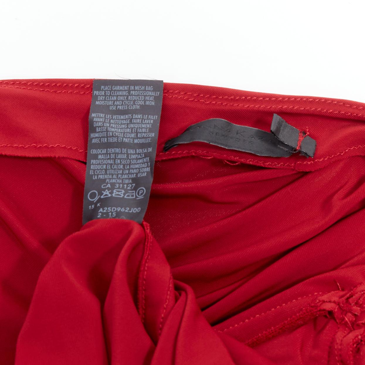 DONNA KARAN red halter plunge tucked draped evening gown dress L For Sale 3