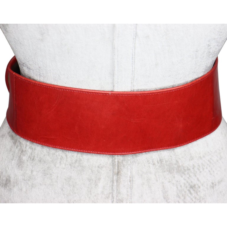 Donna Karan Red Leather w/ Goldtone Buckle Circa 1990s For  display picture 1