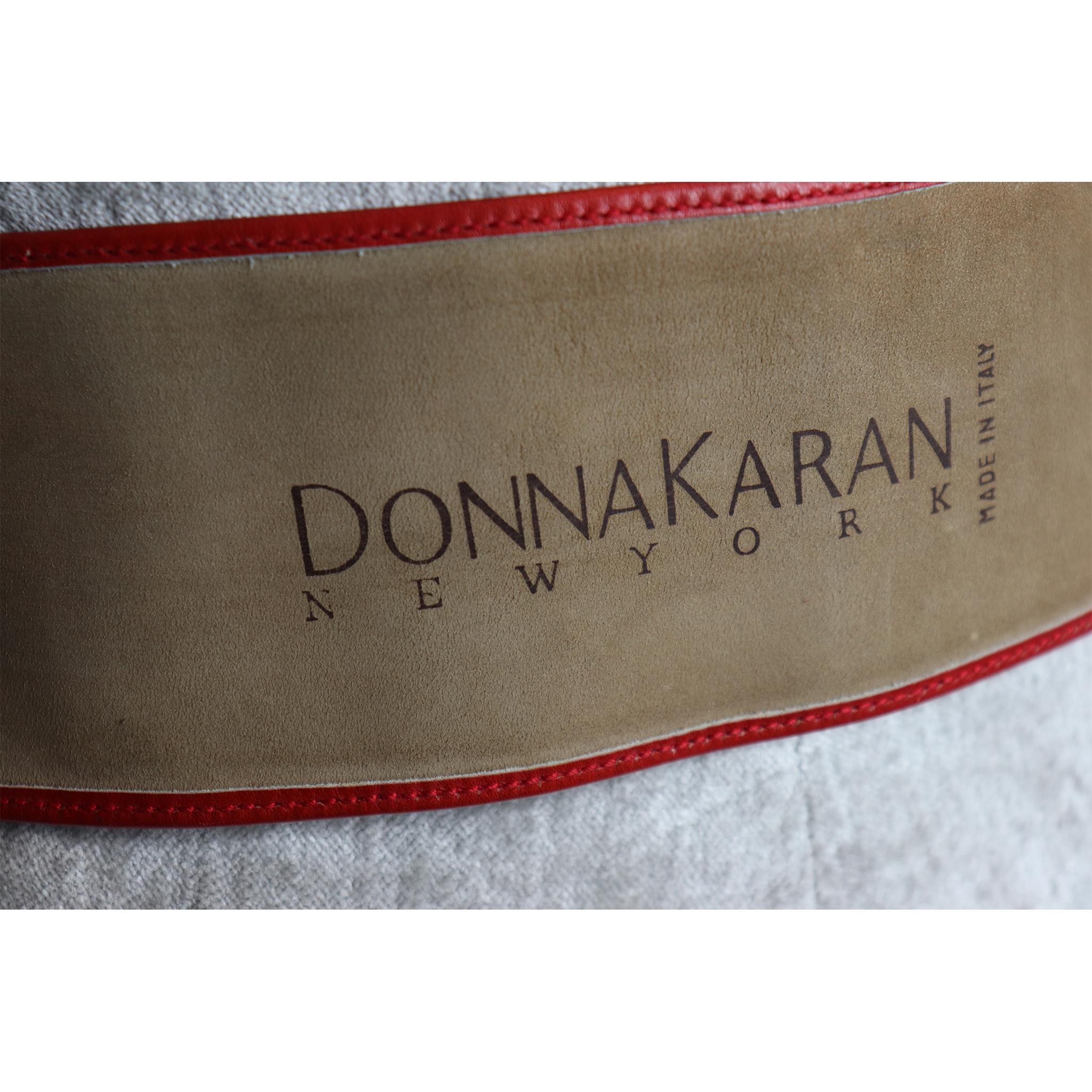 Donna Karan Red Leather w/ Goldtone Buckle Circa 1990s  In Excellent Condition For Sale In Los Angeles, CA