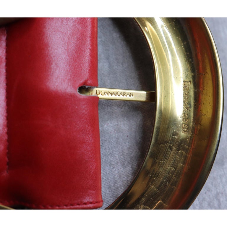 Donna Karan Red Leather w/ Goldtone Buckle Circa 1990s For  display picture 1