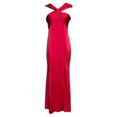 Donna Karan Red Liquid Jersey Twist-Front Draped Evening Gown, Circa 2000