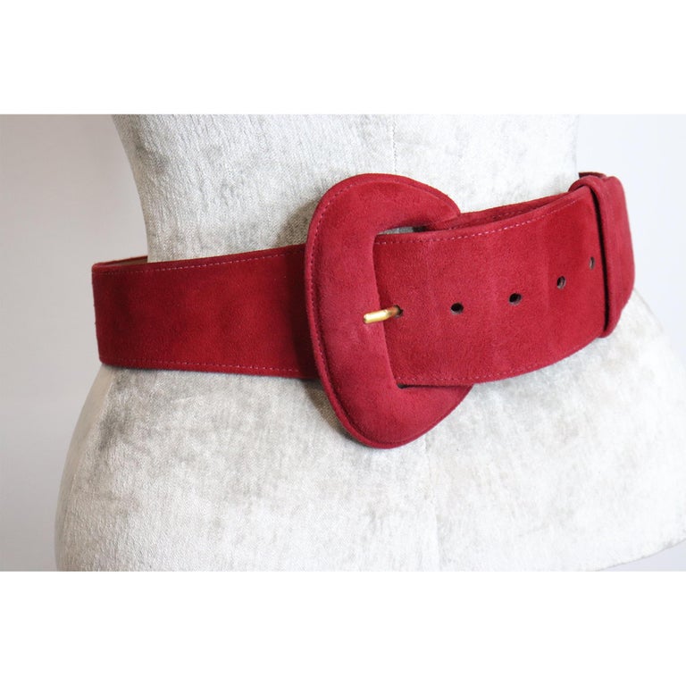 Donna Karan Red Suede Leather Belt w/ Oval Buckle Circa 1990s For Sale at  1stDibs