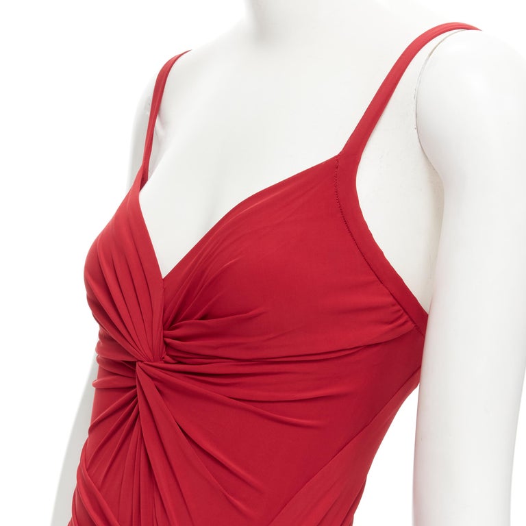 Donna Karan Red V-Neck Knee-Length Dress Petite