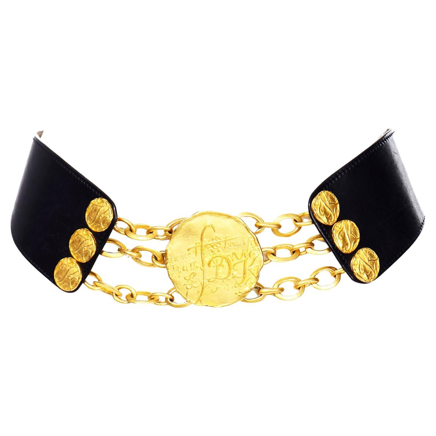 Donna Karan Robert Lee Morris Black and Gold Adjustable Size Belt For Sale