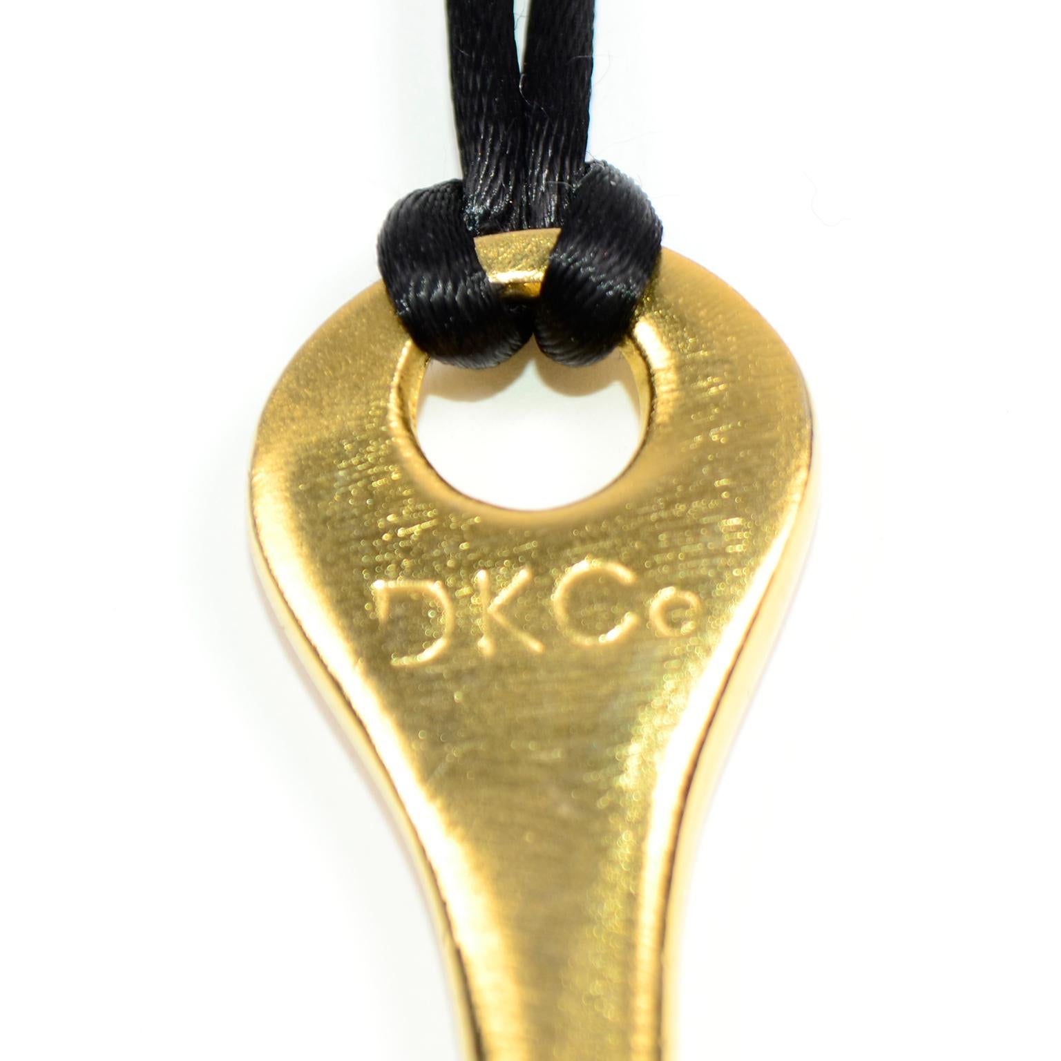 Donna Karan Robert Lee Morris Vintage Abstract Gold Plated Key Pendant Necklace In Excellent Condition In Portland, OR