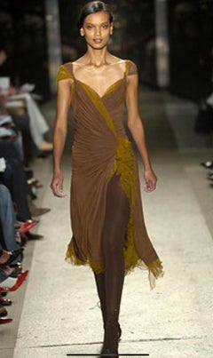 Donna Karan Runway Fall 2004 Hot Pink Off Shoulder Vintage Jersey Tulle Dress