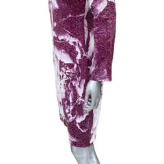 Donna Karan Sequin Jersey Abstract Magenta/White Floral Print Dress Size 8