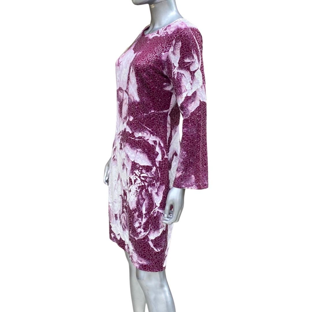 Gray Donna Karan Sequin Jersey Abstract Magenta/White Floral Print Dress Size 8