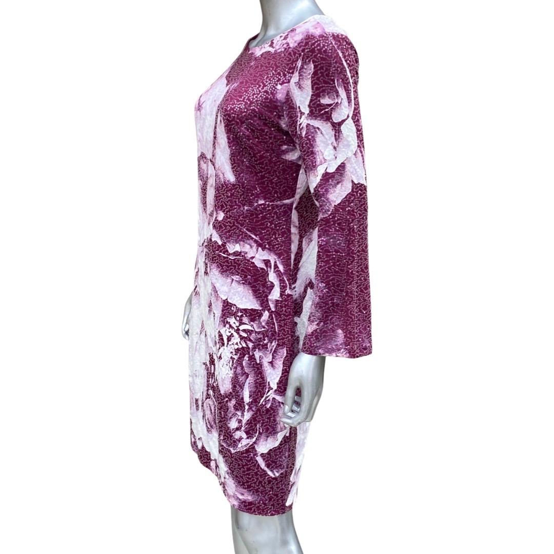 Women's Donna Karan Sequin Jersey Abstract Magenta/White Floral Print Dress Size 8