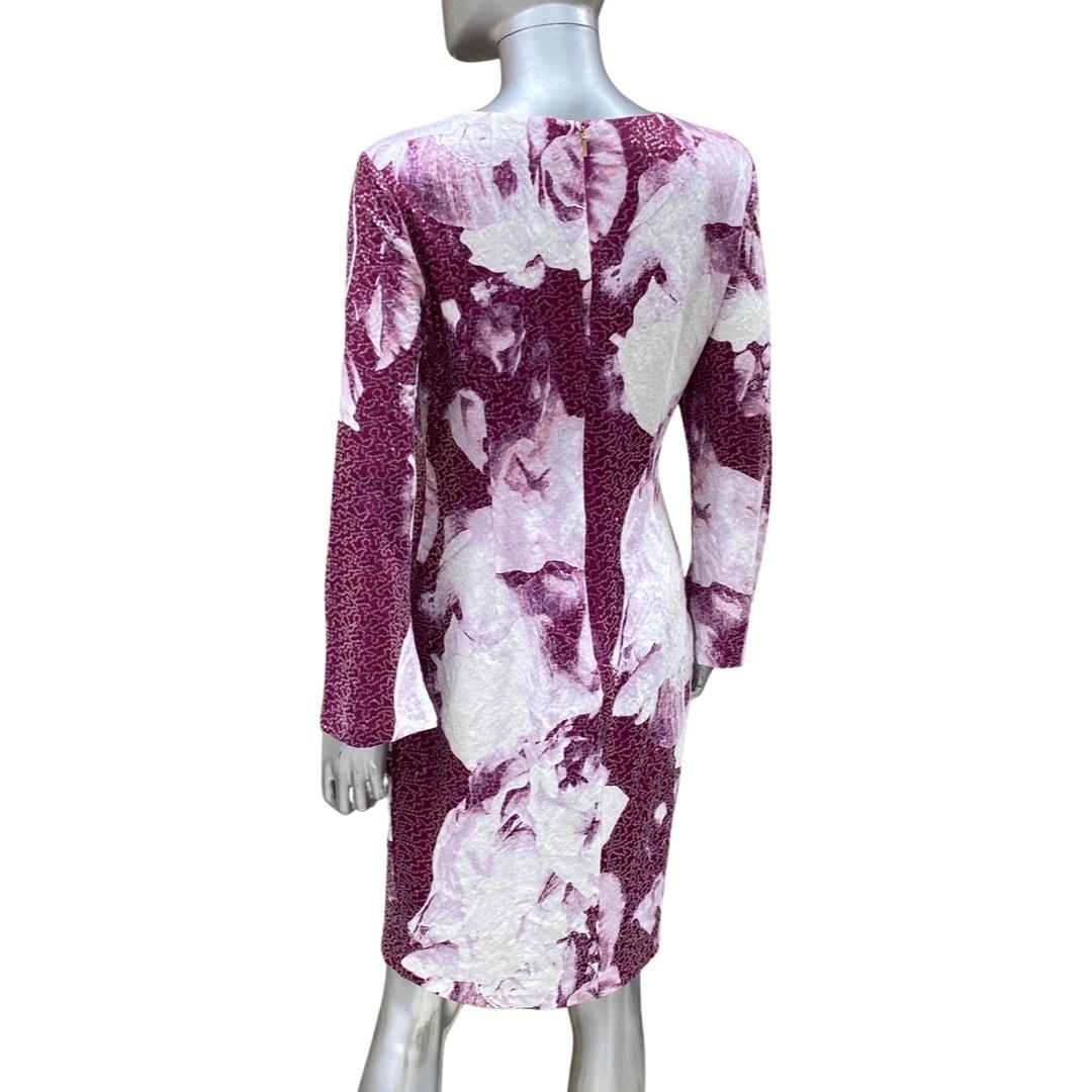 Donna Karan Sequin Jersey Abstract Magenta/White Floral Print Dress Size 8 1