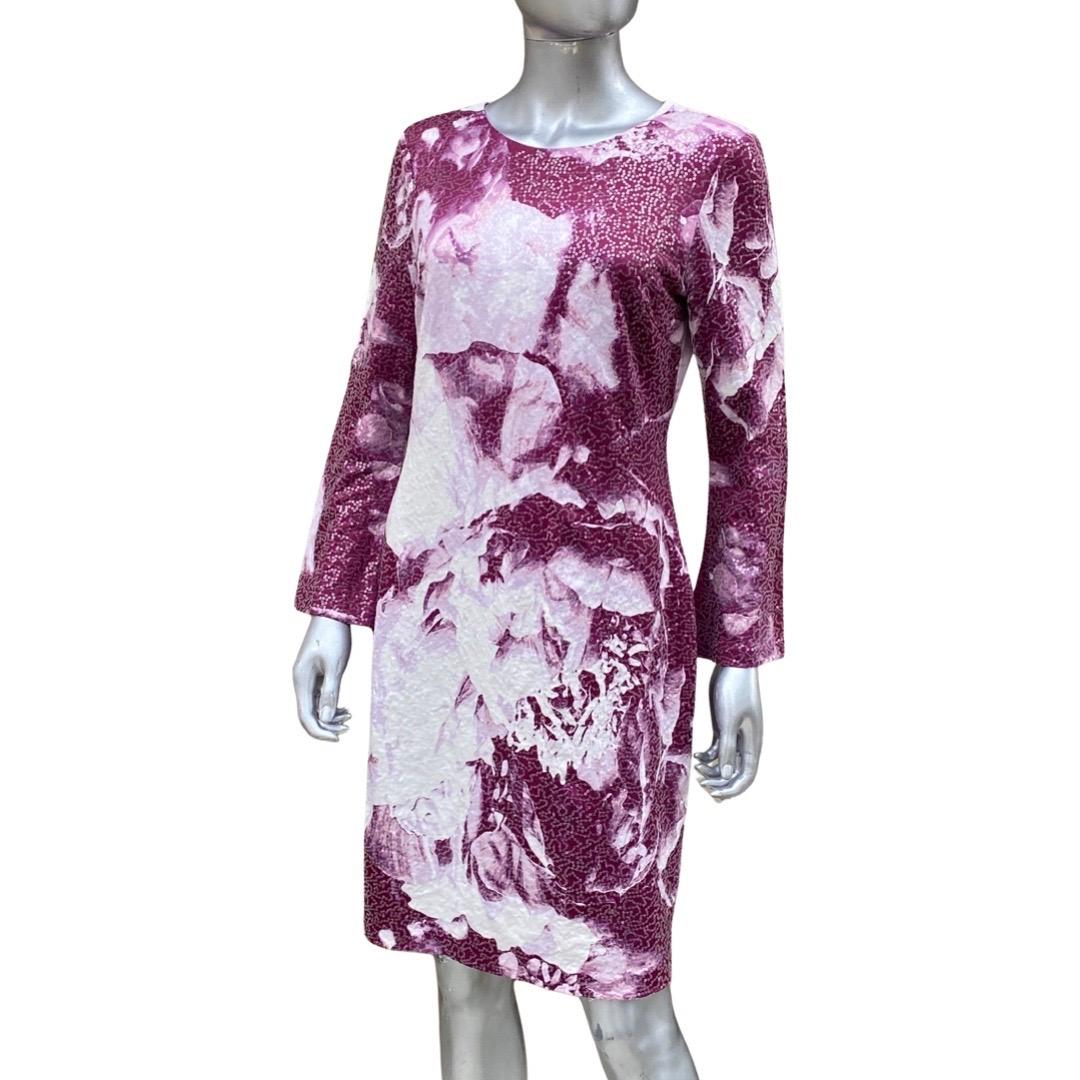 Donna Karan Sequin Jersey Abstract Magenta/White Floral Print Dress Size 8 2