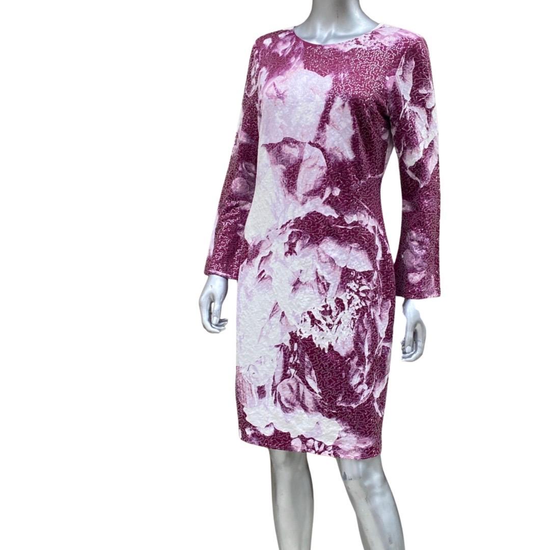Donna Karan Sequin Jersey Abstract Magenta/White Floral Print Dress Size 8 3